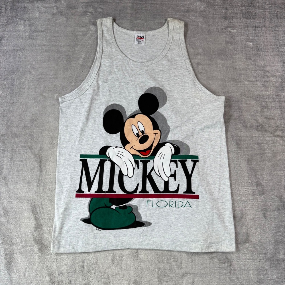 Mickey Mouse Tank Top Men Large Gray Vintage Florida Double Sided Disney Shirt